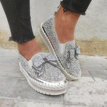 Load image into Gallery viewer, 👡Women Shining Rhinestone Slip-on Loafers with Cute Bowknot
