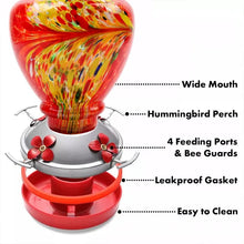 Load image into Gallery viewer, Hand Blown Glass Hummingbird Feeder - 38 Ounces
